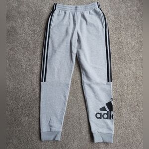Adidas Kids Gray Joggers with Black Stripes